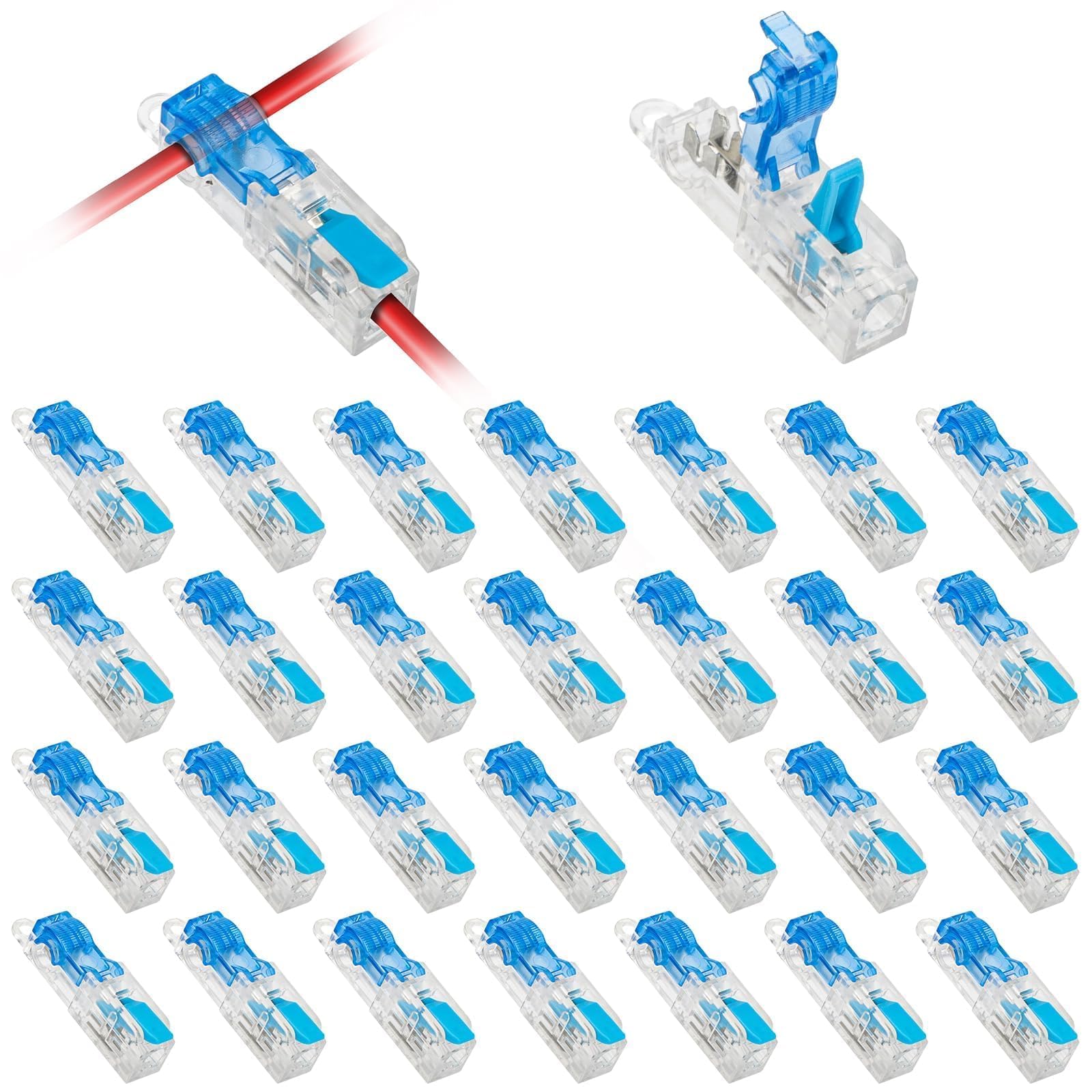 Photo 1 of Linkstyle 30PCS T Tap Wire Connectors 20-14AWG, No Stripping Low Voltage Wire Connectors, 1 Pin 3 Way Quick Connect Solderless Wire Splice Connector Push-in 1 in 1 Out