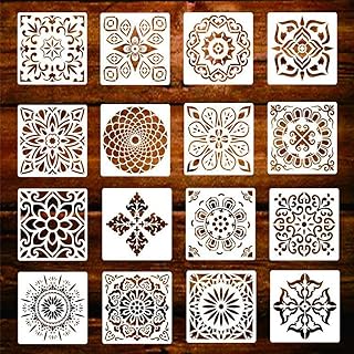 Mandala Schablone Set, 16 Stück Groß wiederverwendbare Laserschnitt Malschablone/Airbrush Vorlage,Mandala Dotting Schablonen für Wand/Stein/Holz Möbel/Malen Vorlagen Kinder(6x6 Zoll)