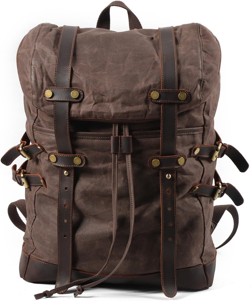 peacechaos Vintage Waterproof Canvas 17'' Laptop Large capacity backpack Travel Hiking Luggage Rucksack College Computer Bag for Men & Women
