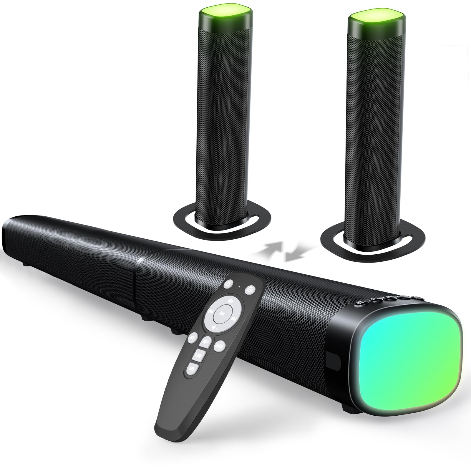 Photo 1 of Sound Bar,100W Sound Bar for Smart TV with 3 RGB Lights Modes, Bluetooth 5.3, ARC/Opt/AUX Connect, Detachable 2-in-1 Speaker, 3 Equalizer Modes, Bass Surround Soundbar for TV/PC/Gaming/Projectors