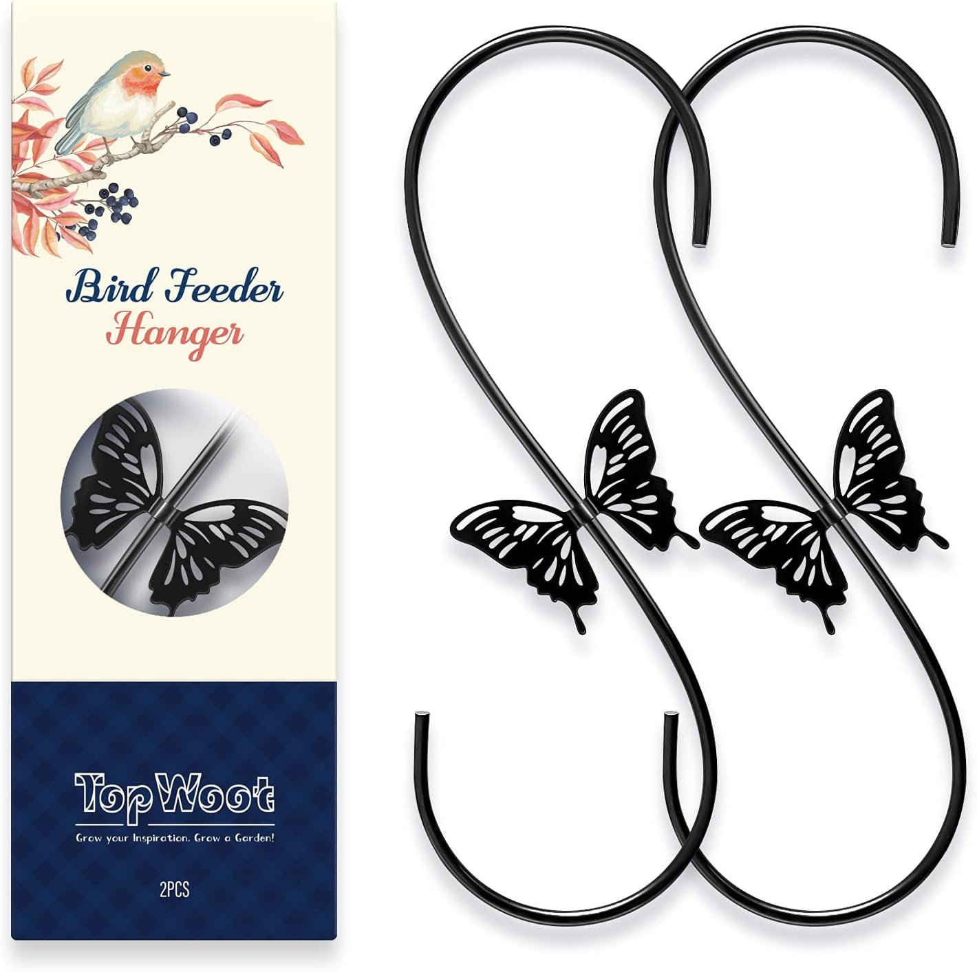 Outdoor Hanging Brackets - TopWoot Attractive S Hooks for Hanging, 2 Pack Steel S Shaped Hanger, Heavy Duty Garden Hangers for Hanging Plants, Garage Tools, Coffee Cups, Mugs, Clothes in Closet (Black)