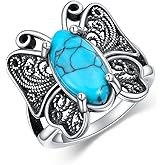 Lvoryance Butterfly Ring 925 Sterling Silver 8mm *15mm Genuine Turquoise with Vintage Butterfly Ring for Women