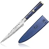 Cangshan KITA Series 5-Inch Serrated Utility Knife with Sheath, High Carbon X-7 Damascus Steel, 501448