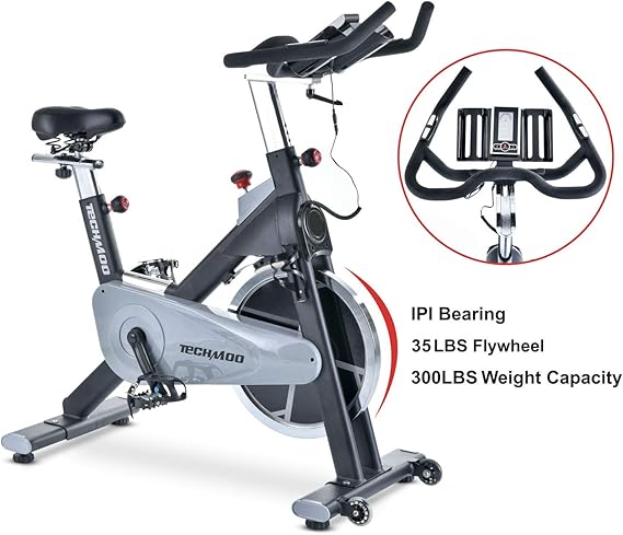 TECHMOO Indoor Exercise Bike Fitness Upright Exercise Bike Magnetic Resistance Belt Drive Home Cycling Exercise Bike Indoor Stationary Bike Bicycle for Cardio Workout Losing Weight