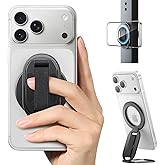 [2026 Upgraded] SUPERONE MagSafe Phone Grip for MagSafe with Finger Strap, Removable Gym Magnetic Phone Grip with Two-Sided Magnets, Mag Safe Grip Kickstand Loop for iPhone 17/16/15/14/13/12 Series