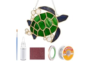 LemonRoad 1 Sets Sea Turtle Pre Cut Stained Glass DIY Stained Glass Craft Kit with Solder Wire, Gel Flux, Flux Brush for Adult Make Your Own Beautiful Art Handcrafts for Christmas Home Decor