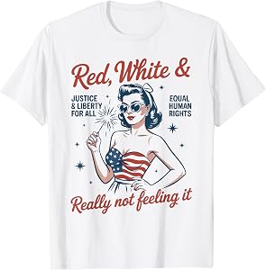 Retro Vintage Red White and Not Really Feeling It Feminism T-Shirt