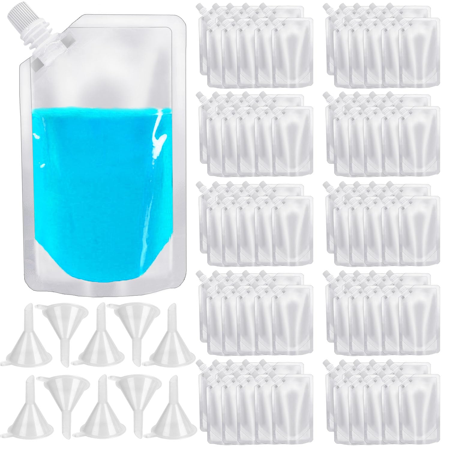Photo 1 of 100 Pcs Plastic Flasks,8 Oz Drink Pouches Bulk,Reusable Drink Pouches,Leak-Proof Food Grade Plastic Flasks for Travel