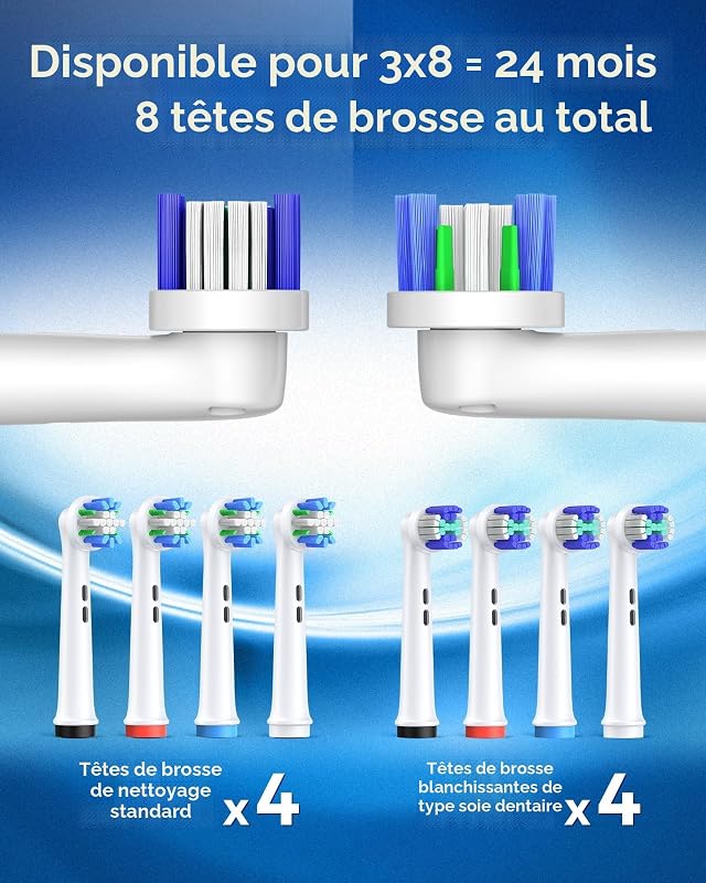 Brosse à Dents Électrique Rotative, 8 Têtes 4 Modes violet