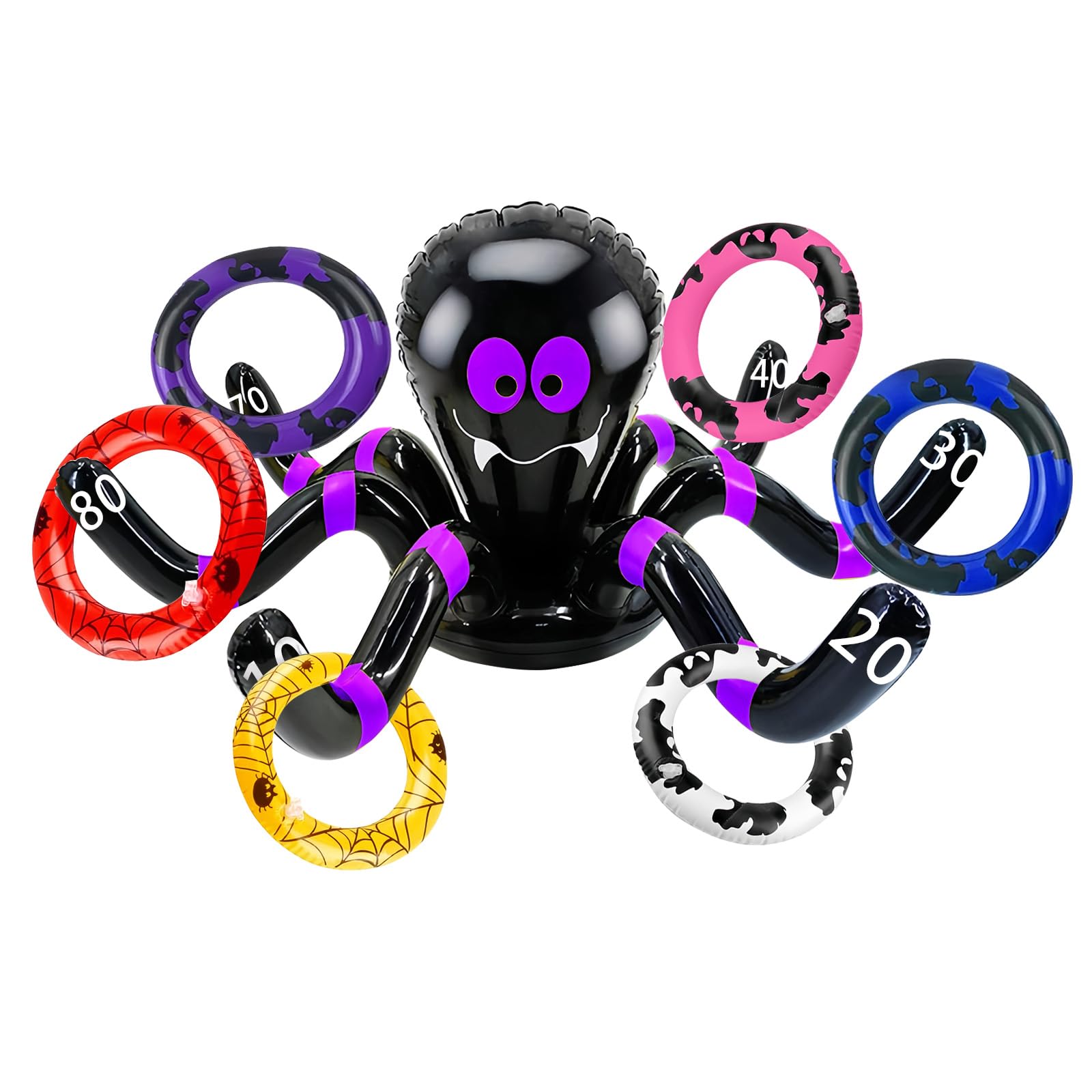 COSORO 7pcs Halloween Ring Toss Purple Black Inflatable Spider Ring Toss,Fun Halloween Party Target Toss Set for,Adults Family Indoor Outdoor Halloweens Party Props