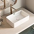 Vessel Sink 19 Inch with Overflow, Los Flexi 19"W x 12"D Rectangular White Bahtroom Sink with Thin Edge, Ceramic Above Counter Sinks, Modern Porcelain Basin