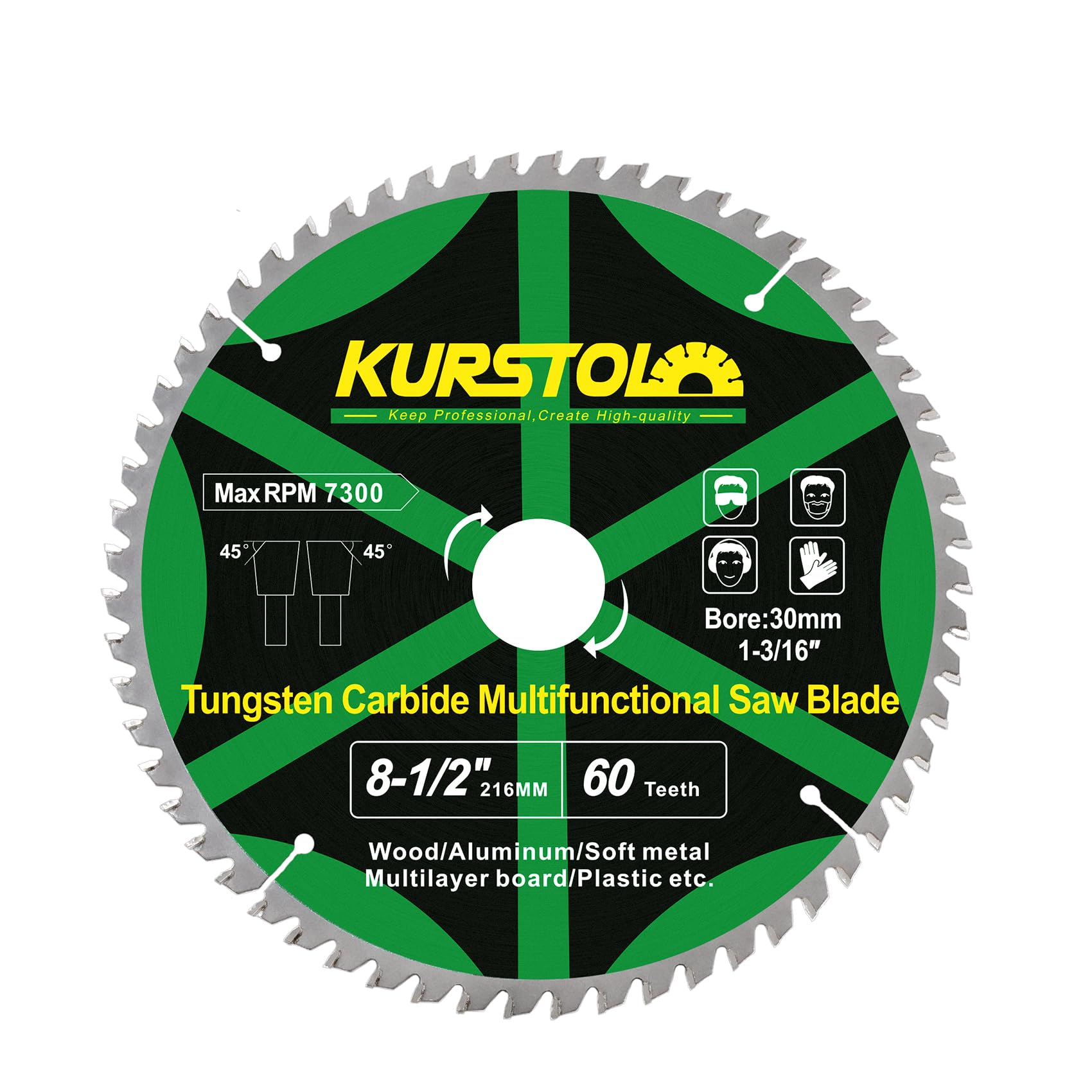 KURSTOL Wood Circular Saw Blade - 216mm TCT Cutting Disc 60T Tungsten Carbide Tipped Blade Bore 30mm for Wood, Laminates, Aluminum, Copper, Non-Ferrous Metals, Plastic