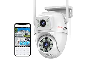 GUOANVISION 【Dual Lens Linkage】Wireless Security Camera Outdoor, 6MP WiFi Security Camera,Outdoor Camera Wireless,360°View,IP66 Waterproof,Human Detection&Tracking,Night Vision,24/7 Record,CORDED POWER