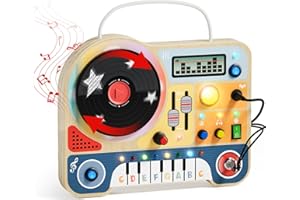 TOP BRIGHT Montessori Busy Board with LED Light, Toddler Toys for Ages 3-5, Wooden Sensory Toys with Music, Travel Toys for Toddlers 3-5 Boys and Girls Christmas Birthday Gift