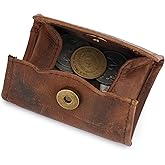 CestAntiQ, Genuine Leather Squeeze Coin Purse, Compact Brown Coin Pouch, Change Holder for Men and Women, Small Pocket-Sized Wallet, Leather Coin Organizer for Everyday Use (Brown, 2.3 X 3.36 ")