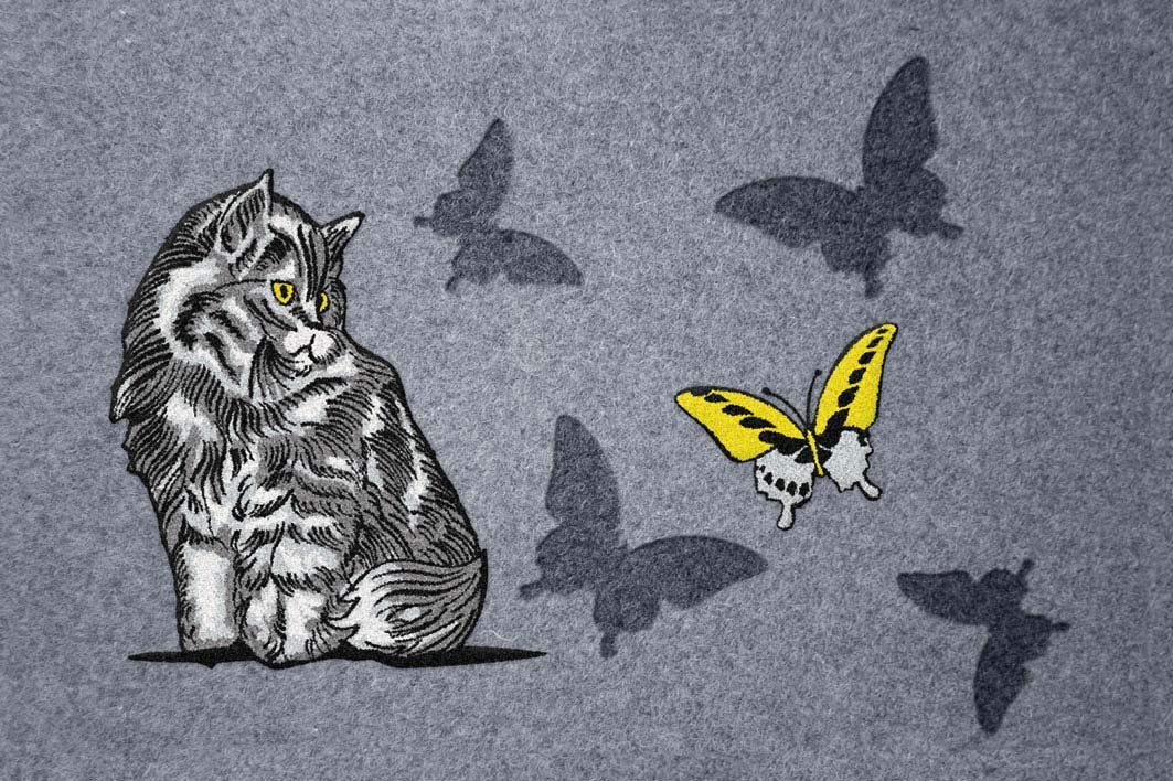 ID MAT Flock 'Estampes Cat Grey, Polypropylene, Brown, 40 x 60 cm