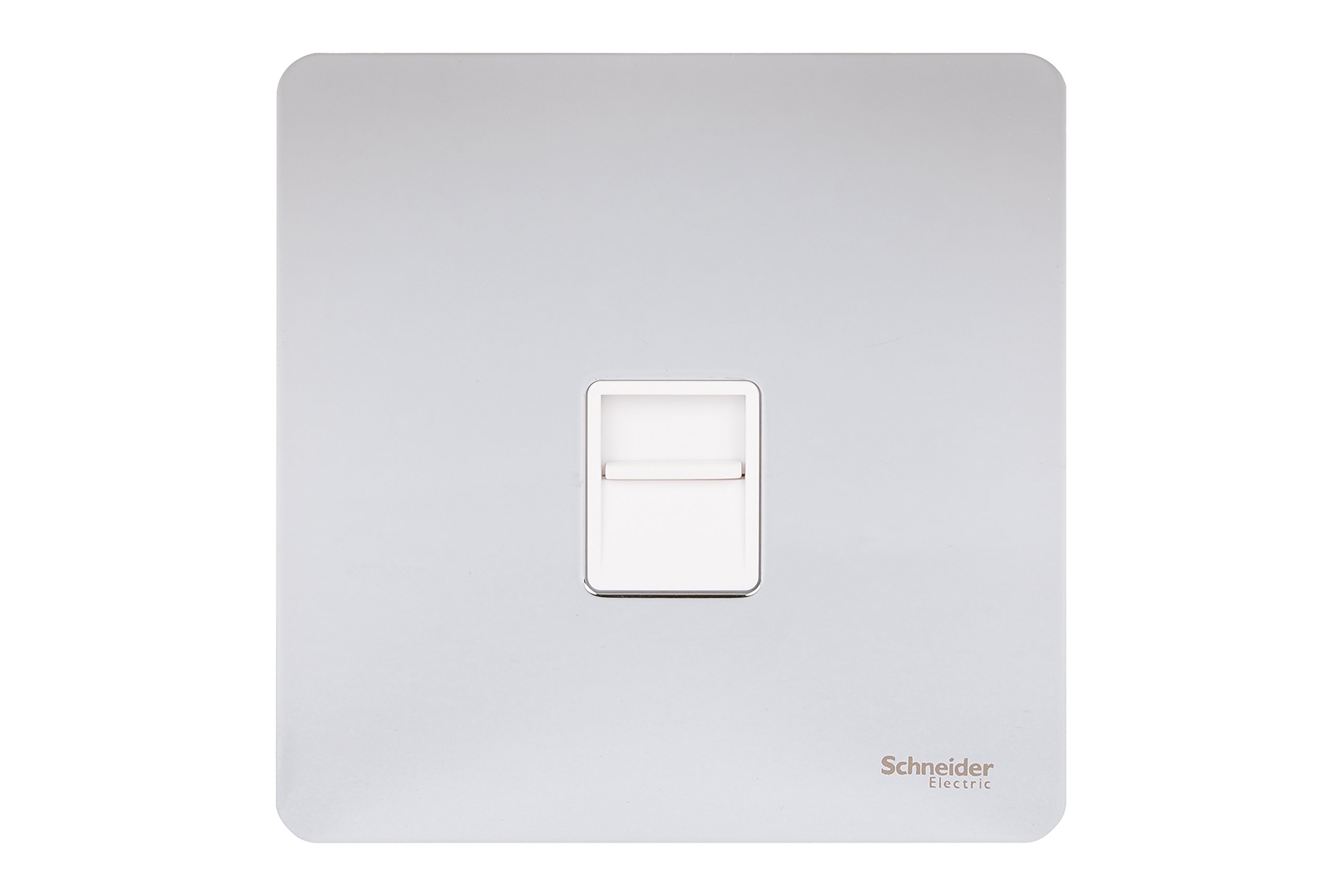 Schneider Electric Ultimate Screwless Flat Plate Secondary Telephone Socket Polished Chrome White Insert