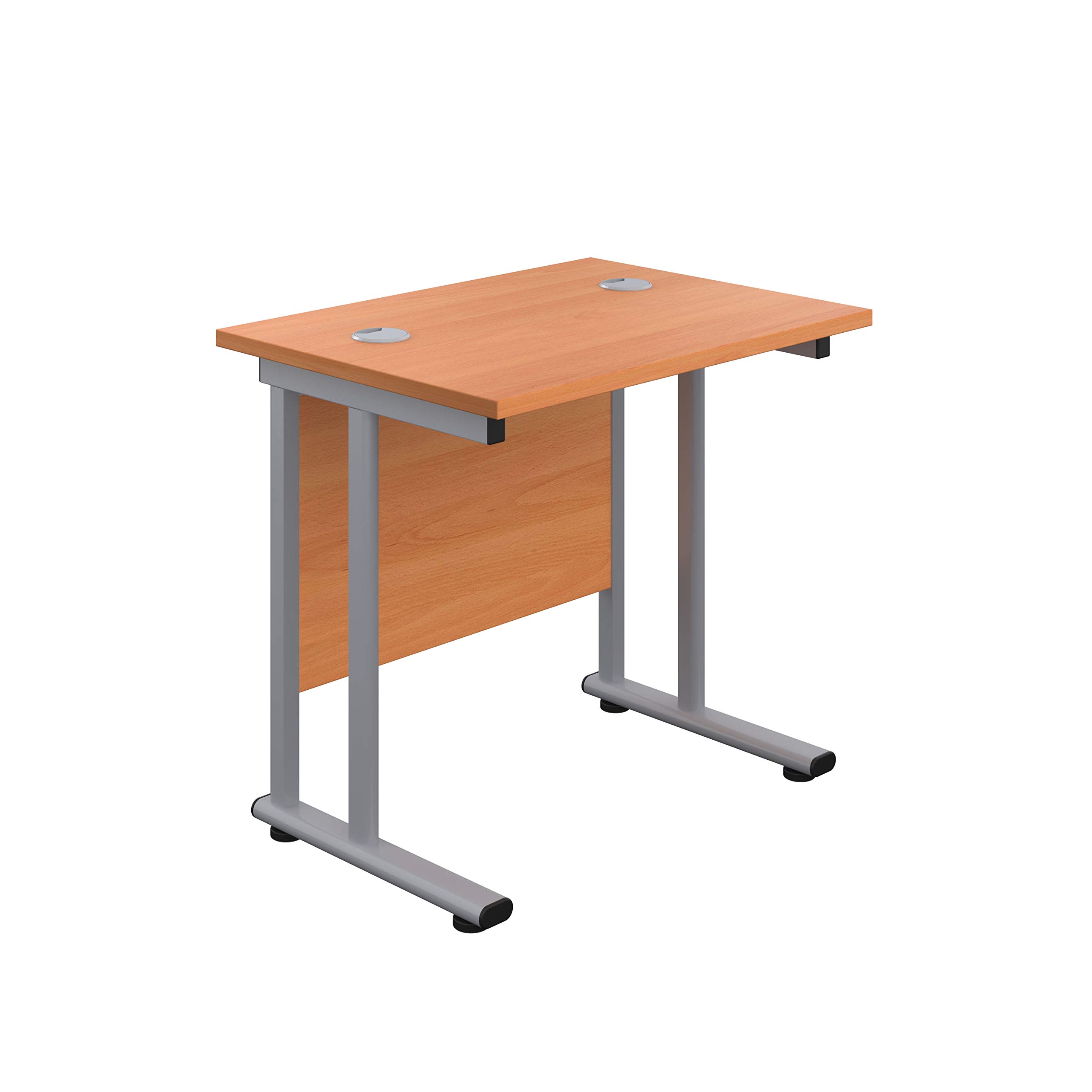 Office Hippo Heavy Duty Rectangular Cantilever Office Desk, Home Office Desk, Office Table, Integrated Cable Ports, PC Desk For Office or Home, 5 Yr Wty - Silver Frame/Beech Top, 80cm x 60cm
