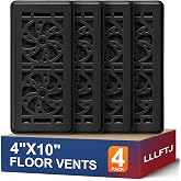 Floor Vent Covers, Floor Register 4" x 10", Adjustable Decorative Vent Covers for Home Floor, Ceiling or Sidewall Vent, Rust-Proof Heavy Duty Walkable Steel Floor Vents (Black-4PACK)