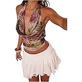 MakeMeChic Women's Sexy Y2k Cowl Neck Halter Tops Summer Vacation Backless Crop Going Out Tops