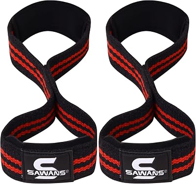 SAWANS Lifting Straps Padded Figure 8 Doubled Loop Deadlift Wrist Cuffs Black