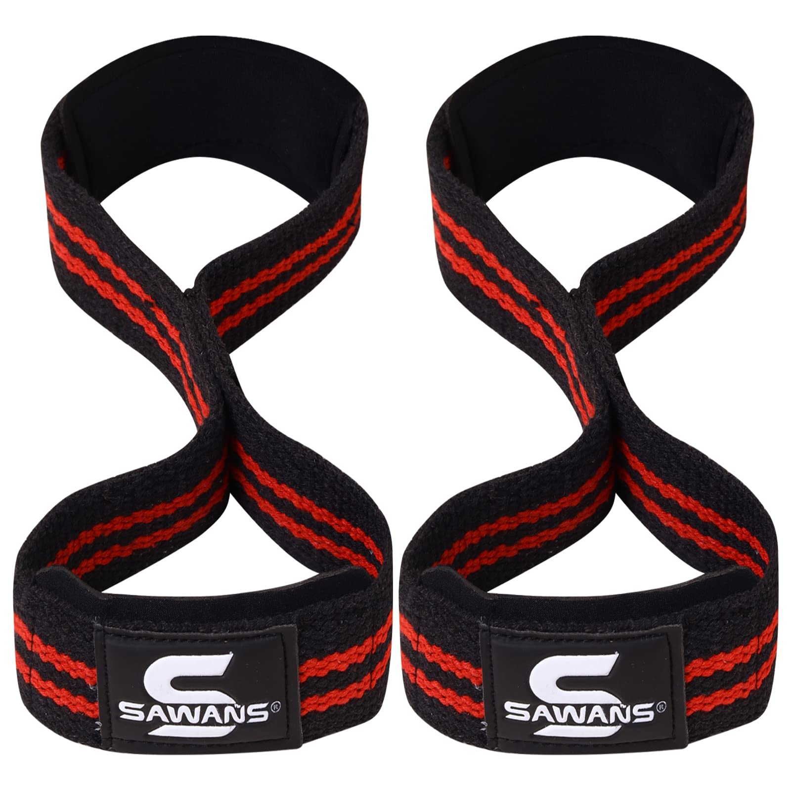 Lifting Straps Padded Grip Figure 8 Wrist Straps Weight Heavy Duty Double Loop Bodybuilding Training Gym Straps Hand Bar Non Slip Deadlift Support Strong Cuffs Powerlifting (Black/Red)