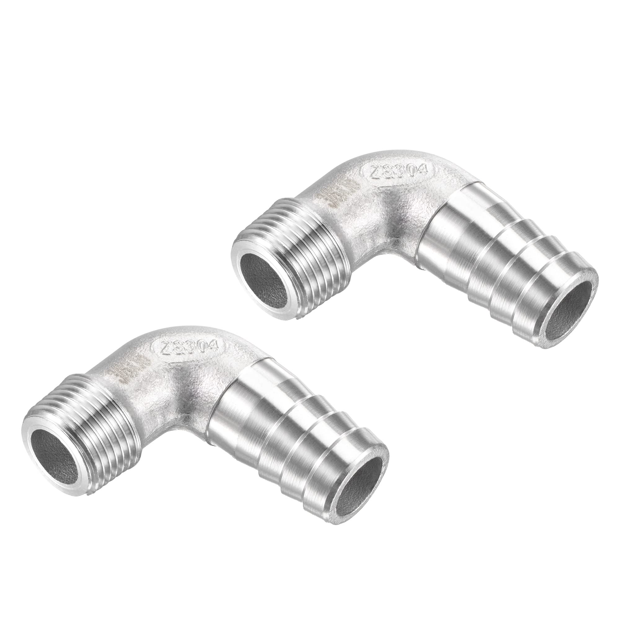 M METERXITY 2 Pack Hose Barb Fittings - 90 Degree Elbow Stainless Steel 16mm Pipe Connector Apply to Water Fuel (G3/8 Male Pipe)