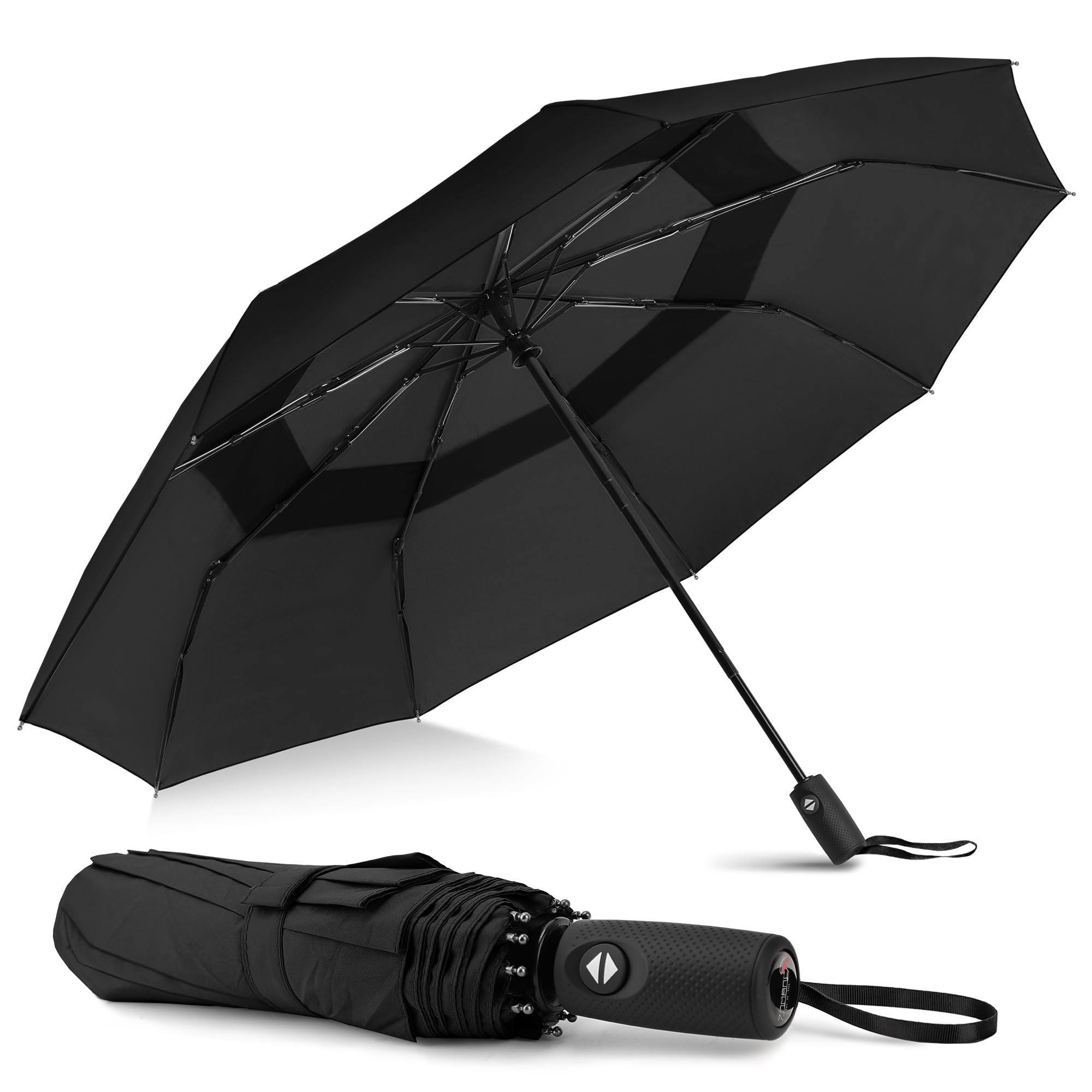 ZOMAKE Compact Umbrella Windproof Strong,Travel Small Umbrella Foldable Portable Brolly Automatic Folding Double Canopy for Women Men,46IN (Black)