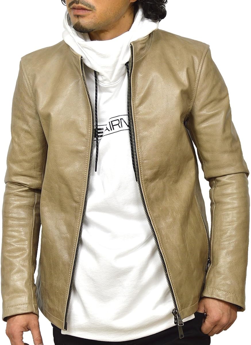 ハルフ Haruf 革ジャン レザージャケット ライダースジャケット メンズ 本革 ベージュ Tqp16be コート ジャケット 通販 Amazon