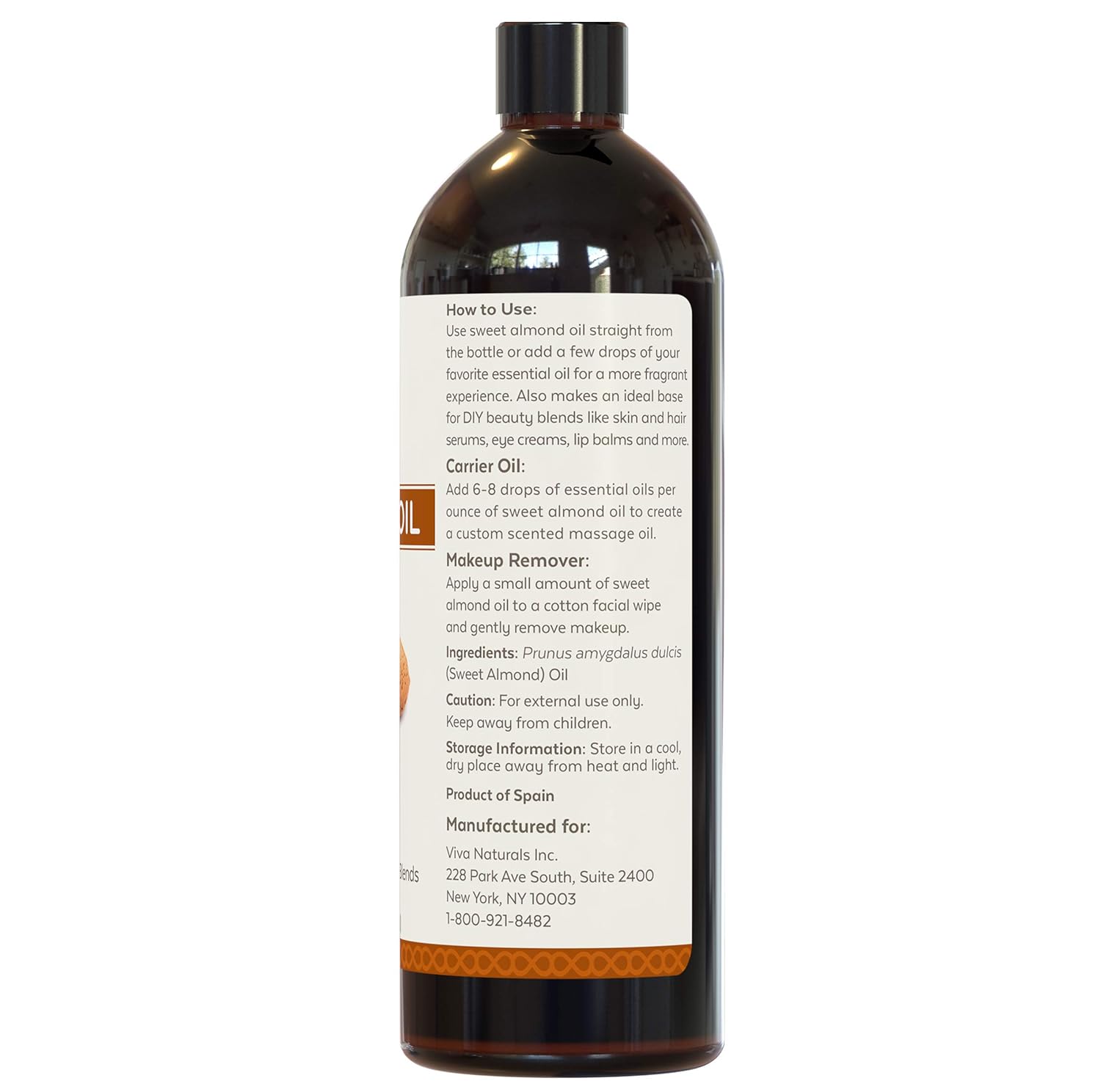Almond Oil (16 oz); Sweet Almond Oil for Skin or Almond Oil for Hair, The Perfect Natural Body Oil for Women, Great as Unscented Massage Oil : Beauty