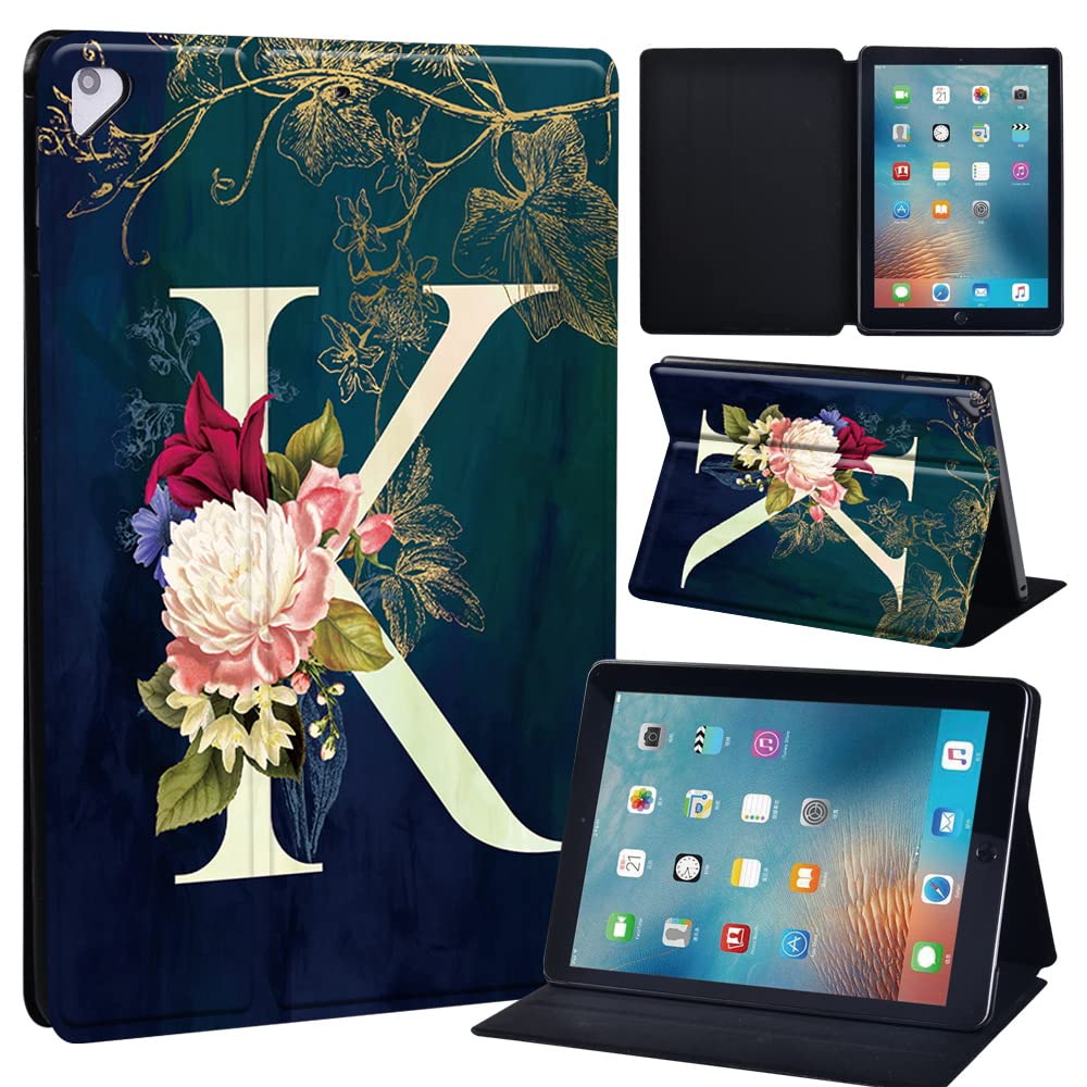 Leather slim lightweight Stand Cover Case for Apple New iPad 9.7 2018 2017(6th Gen, 5th Gen)/iPad Air 2/iPad Air/iPad Pro 9.7 Tablet with Auto Wake/Sleep (flowerK)