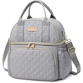 AIJIEKE Lunch Bag for Men Women, Dual Compartment Lunch Box Insulated Lunch Bags, Large Adult Double Deck Leak Proof Lunch Tote Cooler with Adjustable Shoulder Strap for Work Picnic Beach Hiking, Grey