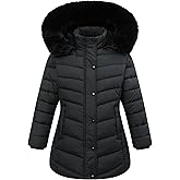 MAJSEBI Girls Long Puffer Jacket with Faux Fur Hood,Winter Warm Down Coat for Kids Outerwear