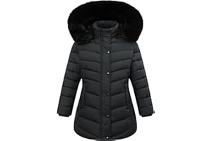 MAJSEBI Girls Long Puffer Jacket with Faux Fur Hood,Winter Warm Down Coat for Kids Outerwear