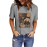 MZEAZRK Womens Summer Graphic Tee Shirts Cottage-Core Cute Boho Short Sleeve Tshirt Teen Girls