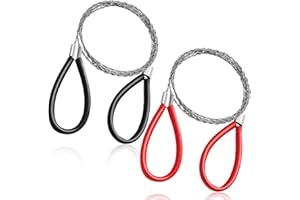 Lanties Stainless Steel Cable Saw, Metal Wire Saw Hand Pocket String Emergency Survival Rope Cutting Tools PVC Pipe Cutting Tool for Wood Camping Hiking Hunting, Red, Black, 23.62 Inch (2 Pcs)