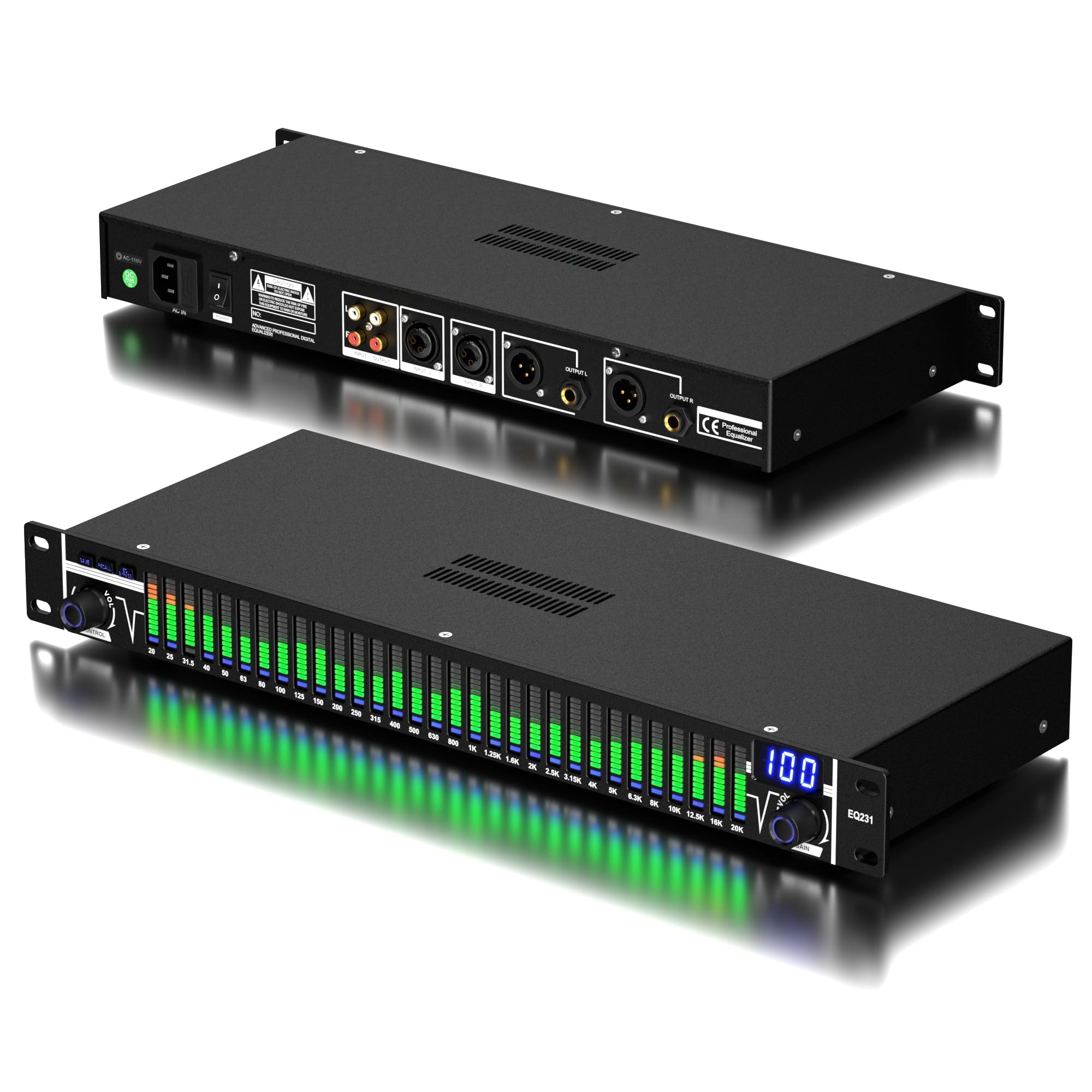Photo 1 of Digital Equalizer, 31-Band Dual Channel Synchronized Control Audio Equalizer, DSP Stereo Graphic Equalizer, 1U Rack Mount Spectrum Analyzer, Noise Reduction, LED Screen (EQ231)