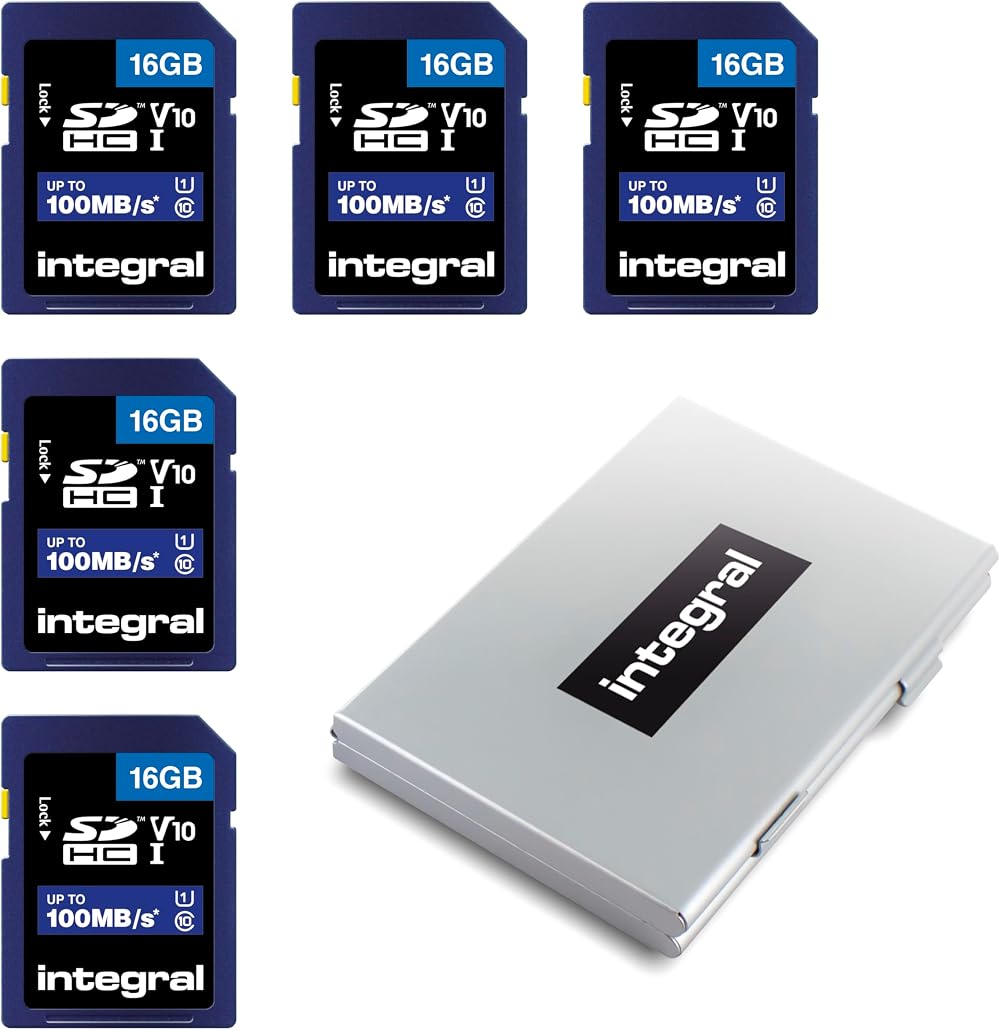 Integral 16GB SDHC 5 Pack in 6-slot Metal Case High Speed up to 100MB/s V10 U1