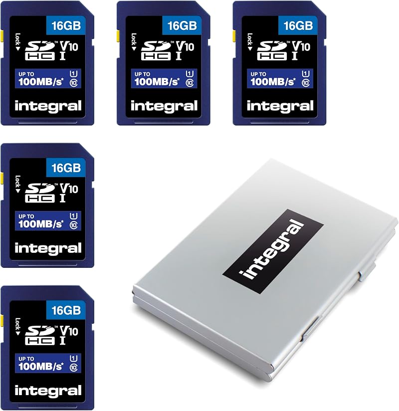 Integral 16GB SDHC 5 Pack in 6-slot Metal Case High Speed up to 100MB/s V10 U1