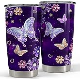 SANDJEST Purple Butterfly Tumbler Jewelry Style Butterfly Lover 20oz Tumblers with Lid Gift for Women Girl Daughter Sister Mom Christmas Birthday Present