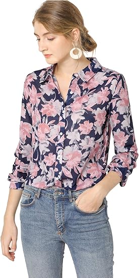 Amazon Allegra K 花柄シャツ レディース 長袖 ブラウス ボタン トップス 薄手 おしゃれ シャツ ブラウス 通販 Amazon Allegra K 花柄シャツ レディース 長袖 ブラウス ボタン トップス 薄手 おしゃれ シャツ ブラウス 通販