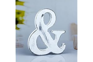 WOODOUNAI 6 Inch Rustic White Wood Letters Unfinished Wood Letters for Wall Decorative White Retro Standing Letters Sign Board Decoration for Craft Home Party Projects (&)