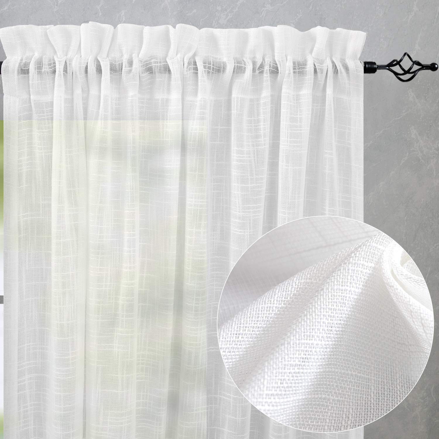 Jinchan Embroidered Rod Pocket White Window Voile Sheer Curtain Bedroom, 1 Panel