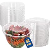 150-Count 48 Oz Clear Plastic Salad Bowls With Lids - Round, Disposable
