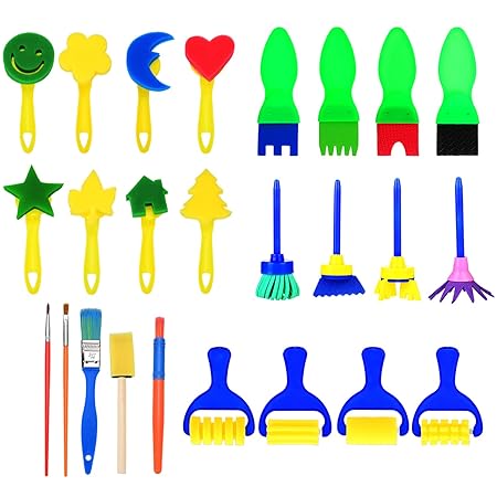 Hicarer 25 Stücke Schwamm Malerei Pinsel Set Kinder Früherziehung Zeichnung Werkzeuge für DIY Kunsthandwerk, Formen