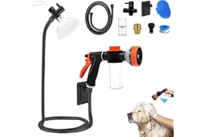 AYBBSHOW Dog Washing Hose Attachment for Pet Bathing with Black Shower Diverter, Pup Dog Wash Hose Nozzle Shampoo Sprayer for Indoor Outdoor Pet Shower, Dog Shower Attachment with Dog Brush