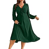 RWJ Fall Wedding Guest Dresses for Women Plus Size V Neck Long Sleeve Tie Front Cocktail Maxi Dress with Pockets