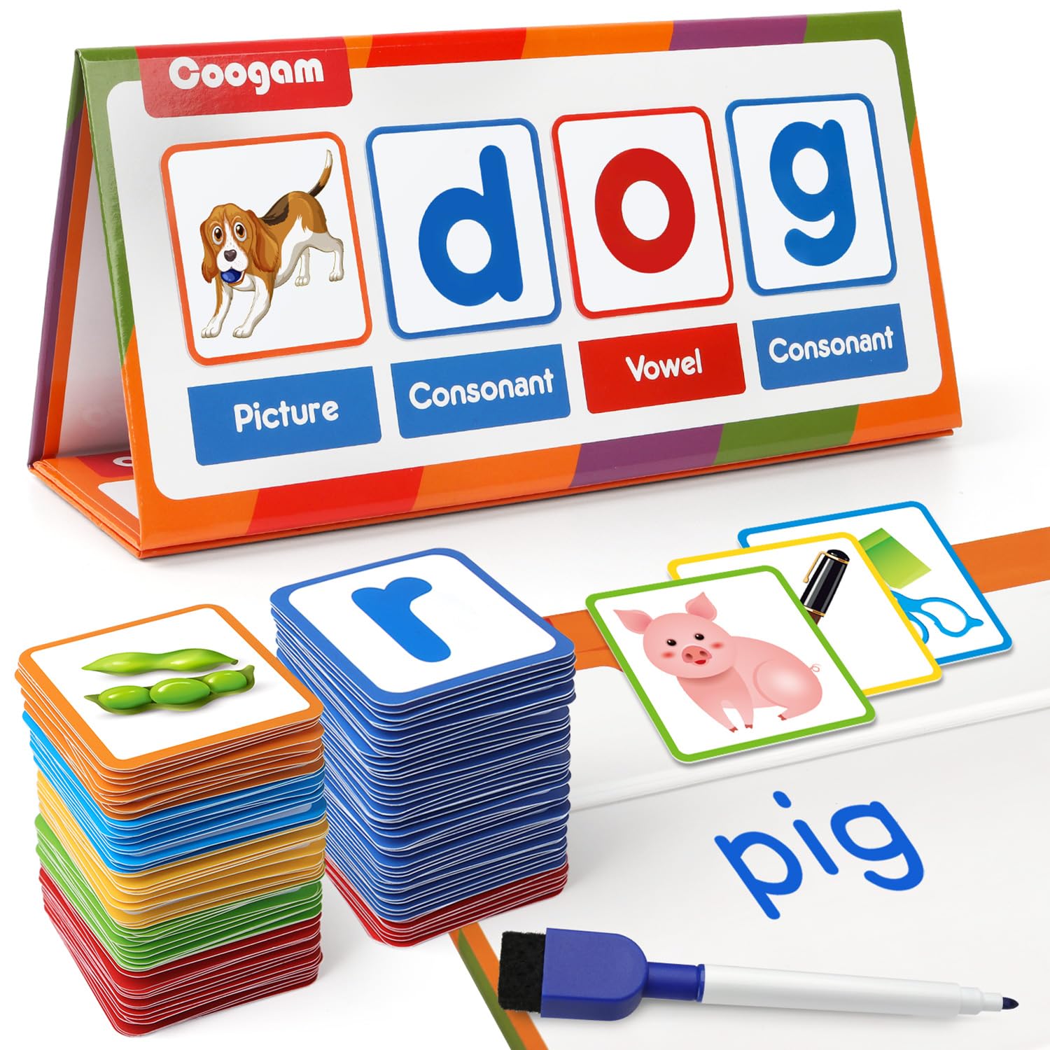 Photo 1 of Coogam CVC Word Builder, Magnetic Sight Word Games with Flashcards, Matching Letter Reading and Spelling Game, Montessori Alphabet Educational Toy Gift for Preschool 3 4 5 Year Old Kids Toddlers