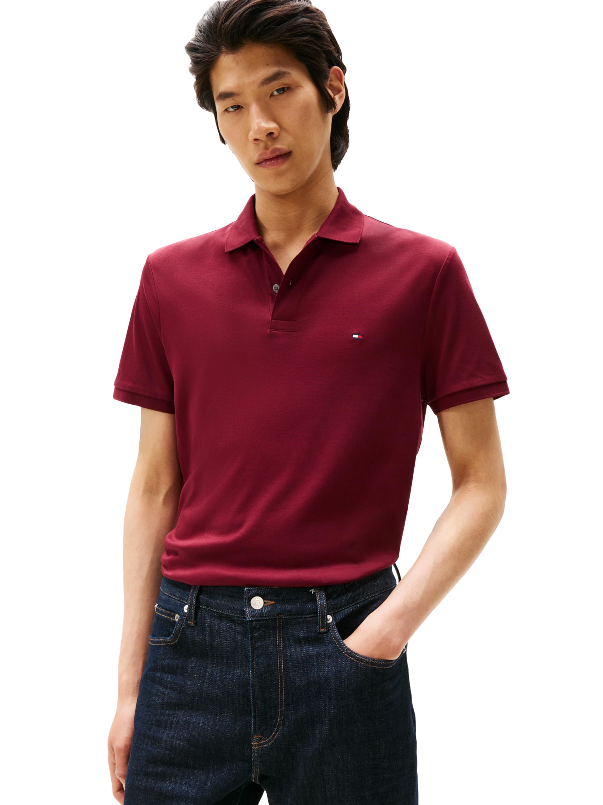 Tommy Hilfiger Men’s Liquid Cotton Regular Short Sleeve Polo, DEEP Rouge XX-Large