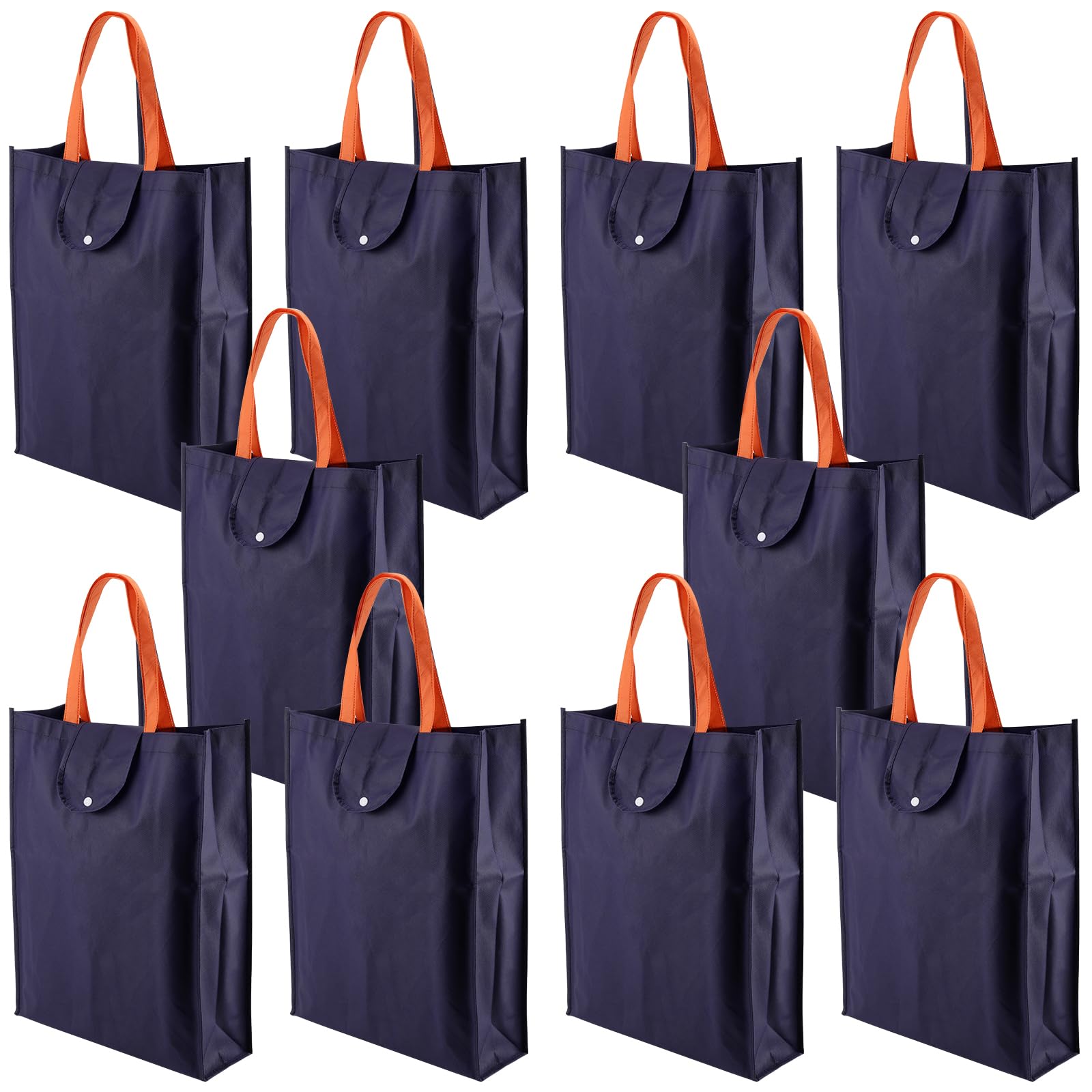 MOUYAT 10 PCS Foldable Shopping Bag, Large Reusable Grocery Bags, Washable Fabric Tote Bag for Grocery, Travel, Picnic, Camping, 35 x 12 x 45cm